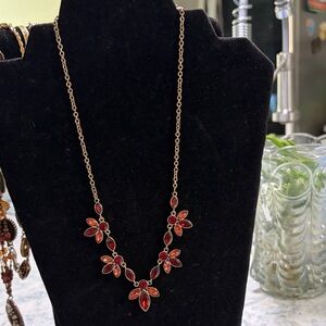 Napier Gold Necklace with Red Floral Accents